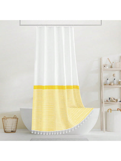 Chic Modern Farmhouse Fabric Shower Curtain with Tassels - Waterproof and Washable for Stylish Bathroom Decor