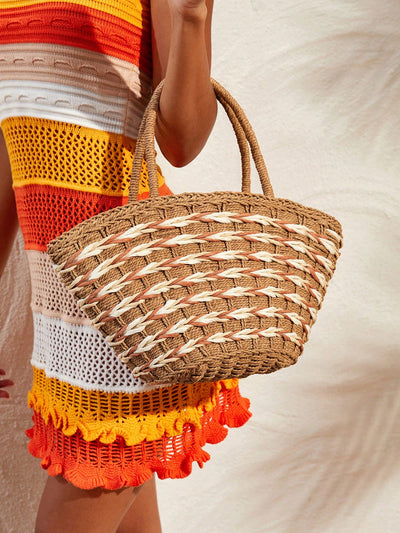 Summer Chic: Double Handle Woven Women's Tote Bag for Beach Vacation
