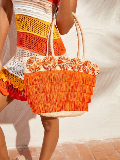 Floral Tassel Shoulder Tote: The Perfect Summer Beach Bag for Vacation Fun