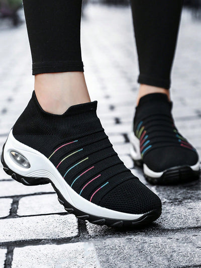 Comfort and Style: Women's Breathable Knit Chunky Sneakers with Air Cushion Technology