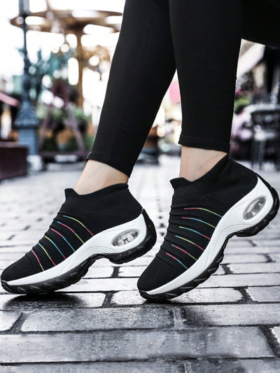 Comfort and Style: Women's Breathable Knit Chunky Sneakers with Air Cushion Technology