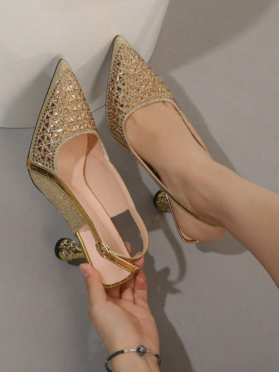 Sparkling Elegance: Women's High-heeled Shoes with Stylish Pointed Toe and Rhinestone Decoration