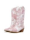 Shimmering Sequin Denim Cowgirl Boots - Stylish Mid-Calf Western Boots for Women