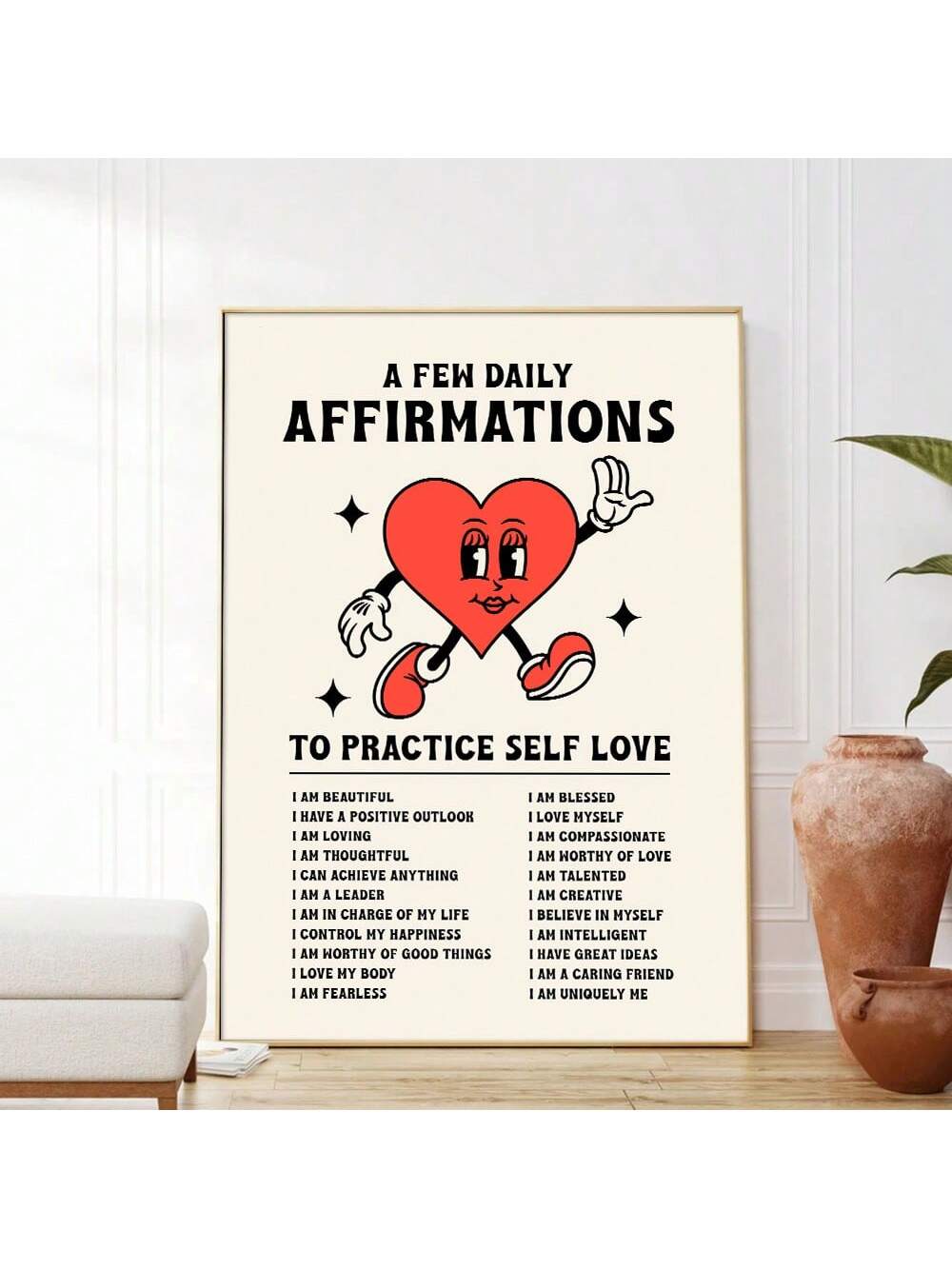 Boost your self-esteem and cultivate positive self-love with our Empowering Daily Affirmations Retro Canvas Print. Featuring inspiring quotes on a vintage-style canvas, it serves as a daily reminder to stay confident and motivated. Invest in your well-being and decorate your space with this empowering piece.
