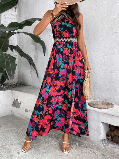 Vacation Ready: All Over Printed Crossover Halterneck Dress