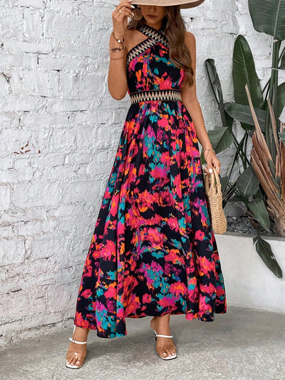 Vacation Ready: All Over Printed Crossover Halterneck Dress