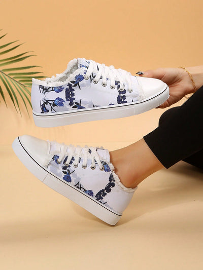 Chic Canvas Printed Casual Sports Shoes with Tassel Detail - Spring and Autumn Fashion