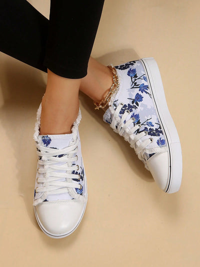 Chic Canvas Printed Casual Sports Shoes with Tassel Detail - Spring and Autumn Fashion