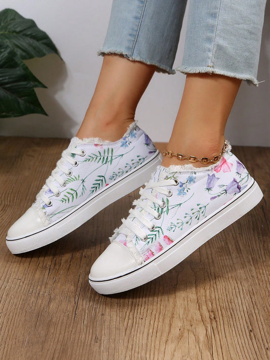 Chic Canvas Printed Casual Sports Shoes with Tassel Detail - Spring and Autumn Fashion