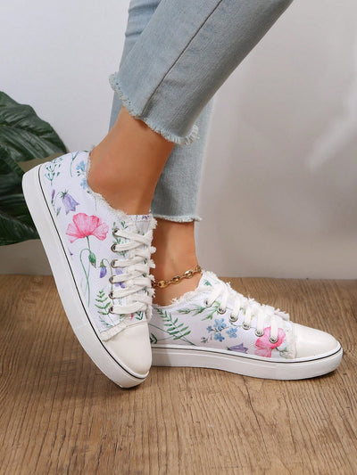 Chic Canvas Printed Casual Sports Shoes with Tassel Detail - Spring and Autumn Fashion