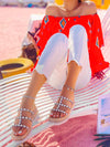 Woman's Fashionable Striped Water Brick Wedge Sandals for Casual Style