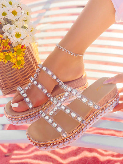 Woman's Fashionable Striped Water Brick Wedge Sandals for Casual Style