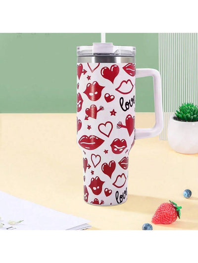 Love on the Go: 40oz Heart-Pattern Stainless Steel Car Cup - Valentine's Day Gift