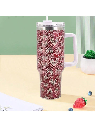 Love on the Go: 40oz Heart-Pattern Stainless Steel Car Cup - Valentine's Day Gift