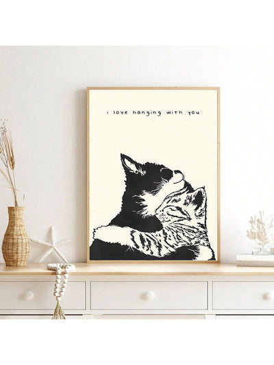 Adorable Cat Love Canvas Painting for Home Wall Decor