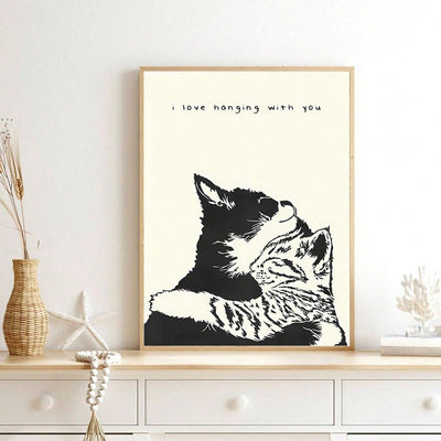 Adorable Cat Love Canvas Painting for Home Wall Decor