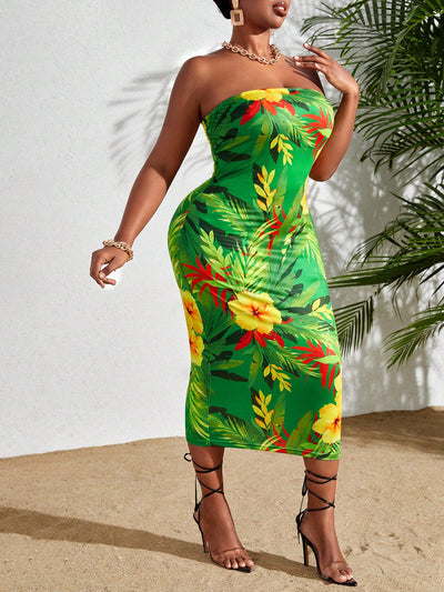 Tropical Paradise: Plus Size Strapless Dress