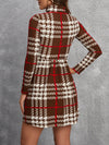 Chic and Stylish: Funnel Neck Plaid Dress with Sleeves