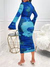 Radiant Tie-Dye Flounce Sleeve Bodycon Dress