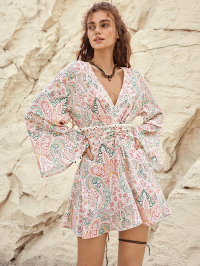 Paisley Perfection: Boho Feels Bell Sleeve Dress for Women