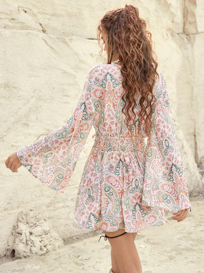 Paisley Perfection: Boho Feels Bell Sleeve Dress for Women