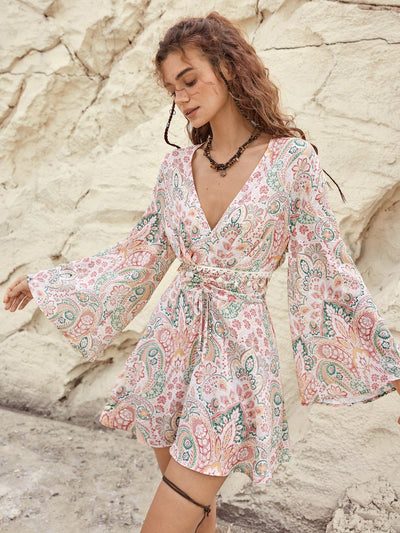 Paisley Perfection: Boho Feels Bell Sleeve Dress for Women