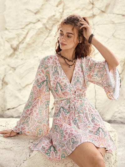 Paisley Perfection: Boho Feels Bell Sleeve Dress for Women