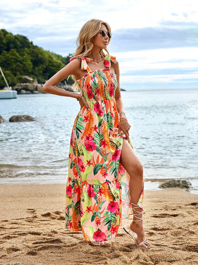 Tropical Bliss: Women's Halter Vacation Strap Maxi Dress