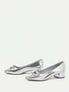 Elegance in Motion: Women's High Heel Silver Butterfly Knot Pumps