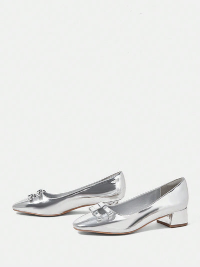 Elegance in Motion: Women's High Heel Silver Butterfly Knot Pumps