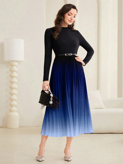 Ethereal Elegance: Women's Gradient Pleated Dress