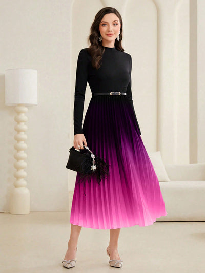 Ethereal Elegance: Women's Gradient Pleated Dress