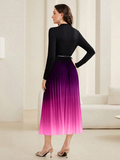 Ethereal Elegance: Women's Gradient Pleated Dress