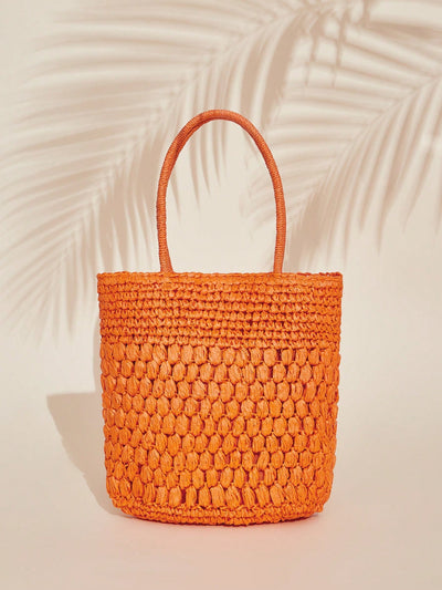 Sun-Kissed Vibes: Orange Double Handle Straw Bag - Ideal for Summer Beach Travel and Outdoor Holidays