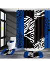 Blue Rose and Leopard Bathroom Set: Bright Style Shower Curtain Sets with Rugs, Bath Mat, U-Shape, and Toilet Lid Cover Mat