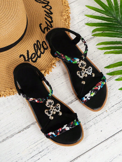 Summer Chic: Woven Flat Sandals with Anti-Slip Sole and Open Toe Design