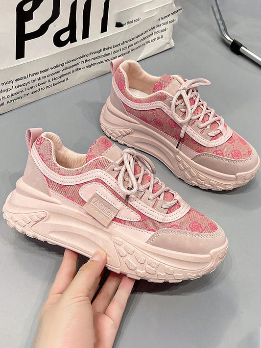 Pink Paradise: Fashionable Plus Size Thick-Soled Sneakers