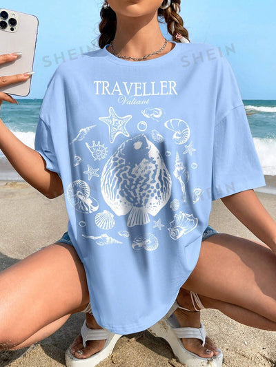 Upgrade your summer style with our Shell &amp; Starfish Women's Drop Shoulder <a href="https://canaryhouze.com/collections/tshirt" target="_blank" rel="noopener">T-Shirt</a>. Made with care from high-quality materials, this shirt features a unique shell and starfish design that will make you stand out at any beach or pool party. Stay cool and stylish this summer with our must-have t-shirt.