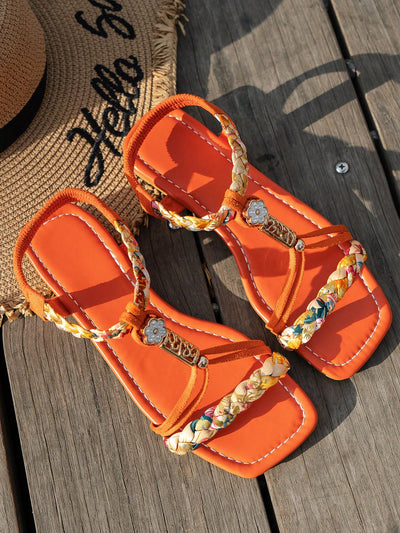 Summer Chic: Woven Flat Sandals with Anti-Slip Sole and Open Toe Design