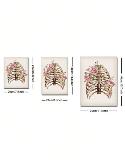 6 Piece Floral Skeletal Bones Anatomy Retro Poster Set - Unique Medical Wall Art for Clinic, Dorm, or Home Decor