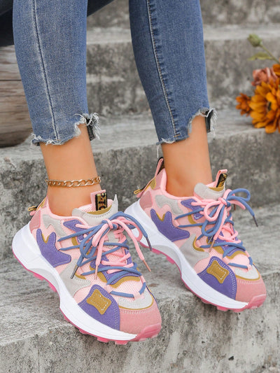 Colorblock Retro Round Toe Sneakers: Stylish Casual Sports Shoes for Spring and Autumn