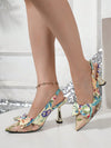 Chic and Feminine: Floral Embroidery Asymmetric High Heel Shoes for Women