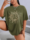 "Experience ultimate comfort and style with our Sun Moon Pattern Perfect: Plus Size Round Neck T-Shirt. Made for the plus size silhouette, this shirt features a unique sun and moon pattern that will elevate any outfit. Stay on trend and confident all day long."