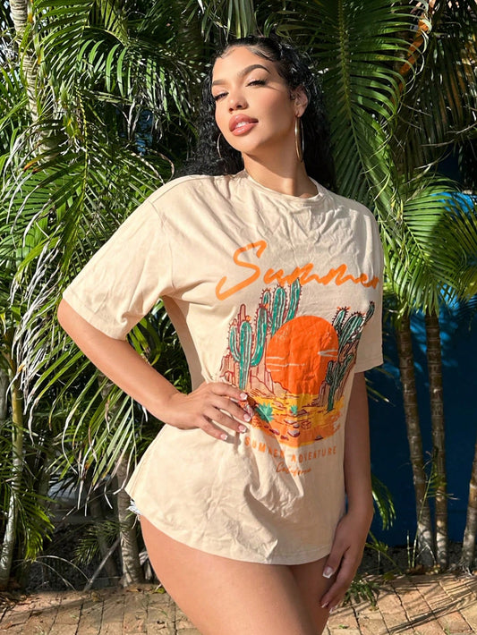 Stay cool and stylish this summer with our Oversized Boho T-Shirt. Designed for beach vacations, this shirt is perfect for any casual occasion. Made from high-quality materials, this shirt is both comfortable and durable. With its loose fit and boho design, you'll be sure to turn heads wherever you go. Get your must-have summer essential now!