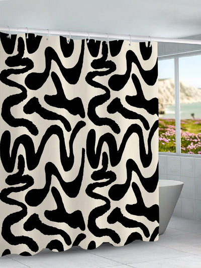 Chic and Sleek: Black Twisted Line Pattern Waterproof Shower Curtain