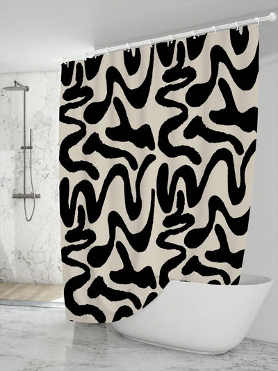 Chic and Sleek: Black Twisted Line Pattern Waterproof Shower Curtain