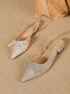 Sparkling Rhinestone Butterfly Knot Low Heel Shoes for Stylish Women