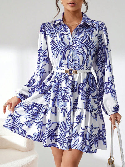 Garden Chic: Women's Plant Pattern Printed Shirt Dress