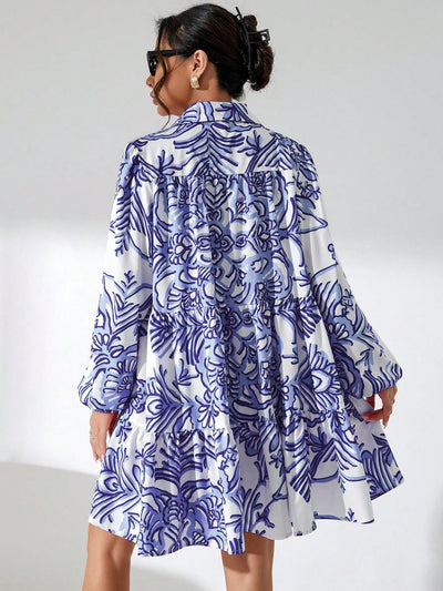 Garden Chic: Women's Plant Pattern Printed Shirt Dress