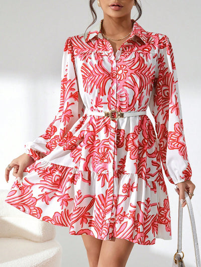 Stay stylish and comfortable in our Garden Chic: Women's Plant Pattern Printed Shirt Dress. Made with a unique plant pattern, this dress is perfect for any occasion. Keep it fresh and fashionable while feeling confident with our high-quality design and breathable fabric. A must-have for any trendsetter's wardrobe!